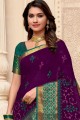 Saree in Purple Raw Silk with Embroidered