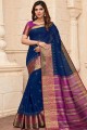 Blue Saree in Raw Silk with Embroidered