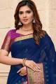 Blue Saree in Raw Silk with Embroidered