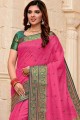 Pink Raw Silk Saree with Embroidered