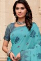 Raw Silk Embroidered Sky Blue Saree with Blouse