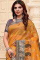 Raw Silk Saree with Embroidered in Yellow