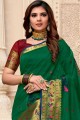 Green Raw Silk Embroidered Saree with Blouse