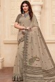 Beige Raw Silk Embroidered Saree with Blouse
