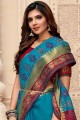 Sky Blue Raw Silk Embroidered Saree with Blouse