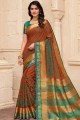 Brown Saree in Raw Silk with Embroidered