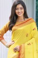 Yellow color Linen Cotton saree