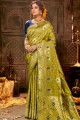 Lemon Green color Soft Banarasi Silk South Indian Saree