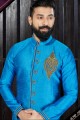 Latest Sky Blue Giccha Silk Ethnic Wear Kurta Pajama