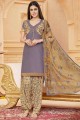 Printed Cotton Patiala Suit in Grey