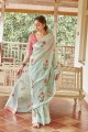 Sea Green Saree in Printed Linen