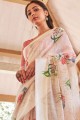 Saree in Multicolor Linen with Printed