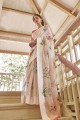 Saree in Multicolor Linen with Printed