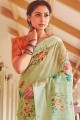 Printed Linen Green Saree Blouse