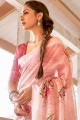 Pink Linen Saree with Printed