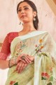 Pista  Saree with Printed Linen