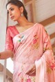 Linen Saree in Pink with Printed
