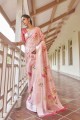 Linen Saree in Pink with Printed