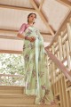 Linen Printed Green Saree with Blouse