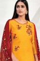 Yellow Straight Pant Suit with Chanderi