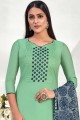 Chanderi Straight Pant Suit with Chanderi in Sea Green