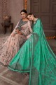 Printed Silk Saree in Green with Blouse