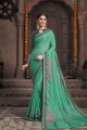 Printed Silk Saree in Green with Blouse
