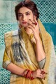 Printed Linen Saree in White