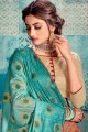 Blue Printed Saree in Tussar Silk