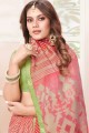 Saree in Pink Tussar Silk with Printed