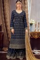 Luring Navy Blue Georgette Sharara Suit with Georgette