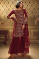 Maroon Sharara Suit with Soft Net Soft Net
