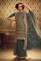 Soft Net Sharara Suit in Grey with Soft Net