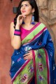 Blue Saree in Silk with Printed