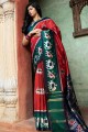 Saree in Red Silk with Printed