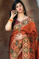 Weaving Silk Saree in Orange with Blouse