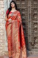 Stunning Red Weaving Saree in Silk