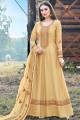Anarkali Suit in Light Yellow Silk with Silk