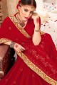 Stunning Red Saree in Georgette with Embroidered