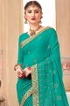 Sea Green Saree with Embroidered Georgette
