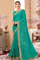 Sea Green Saree with Embroidered Georgette