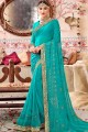Designer Georgette Saree in Sky Blue with Embroidered
