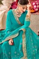 Designer Georgette Saree in Sky Blue with Embroidered
