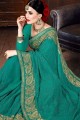 Georgette Party Wear Saree in Rama Green with Embroidered