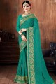 Georgette Party Wear Saree in Rama Green with Embroidered
