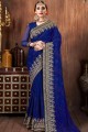 Georgette Embroidered Blue Party Wear Saree with Blouse