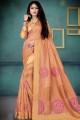 Peach Party Wear Saree with Weaving Silk