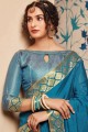 Saree in Blue Silk with Lace Border