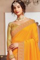 Lace Border Silk Saree in Yellow with Blouse