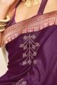 Fascinating Embroidered Saree in Purple Silk